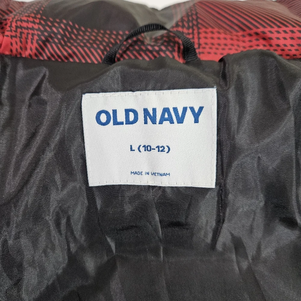 Old Navy Red And Black Plaid Puffer Jacket Kids Size Large 10-12